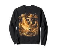 Cowboy Boston Terrier Howling at UFO Art Vintage Dog Art Sweatshirt