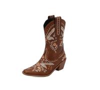 Cowboy Bottes Hautes au Genou pour Femmes Bottes de cowboy western rétro brodées à bout pointu et talons hauts épais for femme, style sport décontracté, collection automne Pour voyager(Color 2,42)