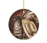 (Cowboy Chapeau noir bottes occidentales) Ornements de Noël imprimés en aluminium 1 pièce Ornements de Noël ronds pour roman 10 cm