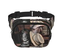 Cowboy Chapeau Noir Bottes Western Imprimé Mode Sac Bandoulière Randonnée Sac Banane Carré Double Couche Voyage et Fitness Sac à Bandoulière