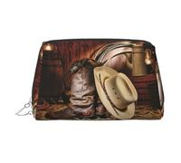 Cowboy Chapeau Noir Bottes Western Imprimé Trousse de Toilette Voyage Pochette de Rangement Portable avec Trois Emplacements Intérieur pour Accessoires, Argenté., One Size