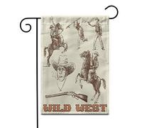 Cowboy, Far West, Cheval, Vieux Fusil Vintage, Croquis Western Drapeaux Couleurs Vives Bannière Solide Drapeau Pour Vacances Porche Cour 30X45Cm