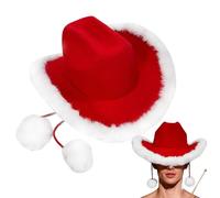 Cowboy Hat, Red Santa Design with White Plush Trim, Christmas Costume for Kids, Adjustable Size Feature, Soft Material Build, Holiday Tool, Party Accessory for Adults 13.39x14.57x5.12 Inches