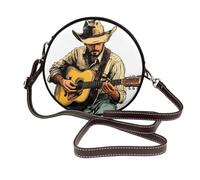 Cowboy Playing The Guitar Women Round Crossbody Bags Leather Sling Bag Purse