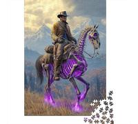 Cowboy Puzzle 1000 Pièces Adultes Skeleton Cheval Puzzle en Bois DIY Cadeau Amusement Collection d'art pour L'accrocher Une Fois L'assemblage Terminé Multi-Colour 1000pcs (75x50cm)