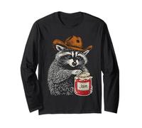 Cowboy Raccoon Holding Jam Funny Country Design Manche Longue
