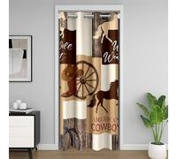 Cowboy Rideau de Porte 132x203,Usa Mustang West Rideau de Porte,Country Ferme Rideau Occultant,Chaussures En Fer À Cheval Chapeau Grille Grille Armoire Rideau Rustique Grange Porte Décoration,Brun