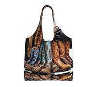 Cowboy Sac fourre-tout en toile avec chapeau noir et bottes de style western Grande capacité, Noir , Taille unique