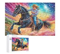 Cowboy sur Le Cheval Noir dans la Galaxie Puzzle 1000 Pièces pour Seniors Jeu Mental Équilibre Cognitif Cadeau pour Loisirs 1000 PCS