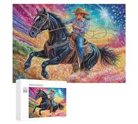 Cowboy sur Le Cheval Noir dans la Galaxie Puzzle 300 Pièces pour Adultes Jeu Logique Stimulation du Cerveau Cadeau pour Toutes Occasions 300 PCS