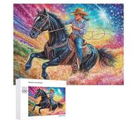 Cowboy sur Le Cheval Noir dans la Galaxie Puzzle 500 Pièces pour Adultes Entraînement Cérébral Maîtrise Logique Cadeau pour Amateurs De Défis 500 PCS