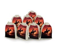 Cowboy West Bunches Lot de 8 pochettes réutilisables en coton et chanvre avec cordon de serrage pour mariage, bricolage, fête (12 x 17 cm)