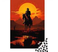 Cowboy Western Coucher de Soleil Puzzle 1000 Pièces Jeu de Puzzle 1000 Pièces Paysage Papier Détente Cadeau Famille 52x38cm/1000pcs