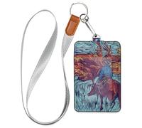 Cowboys in The Valley - Porte-badge en cuir pour femme avec lanière et capacité de 3 cartes - Étui pour bureau, hôpital et permis de conduire