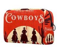 Cowboys Riding Horse on Red Wood Cosmetic Bag for Women Travel Toiletries Bags Large Makeup Handy Pouch Organizer Bag With Zipper, multicolore, 18.5x7.5x13cm/7.3x3x5.1in, Trousse de toilette