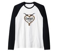 Cowgirl At Heart Western Rodeo Lasso Love Longhorn Manche Raglan, Homme, Noir/Blanc, XL