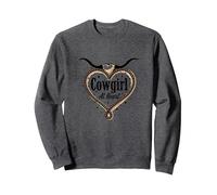 Cowgirl at Heart Western Rodeo Lasso Love Longhorn Sweatshirt, Unisexe pour Adultes, Chiné Foncé, XXL
