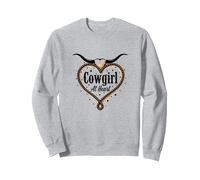 Cowgirl at Heart Western Rodeo Lasso Love Longhorn Sweatshirt, Unisexe pour Adultes, Gris Chiné, XL