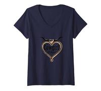 Cowgirl at Heart Western Rodeo Lasso Love Longhorn T-Shirt avec Col en V, Femme, Bleu Marine, XL