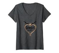 Cowgirl at Heart Western Rodeo Lasso Love Longhorn T-Shirt avec Col en V, Femme, Chiné Foncé, XL