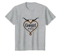 Cowgirl at Heart Western Rodeo Lasso Love Longhorn T-Shirt, Enfant, Gris Chiné, 4 Ans