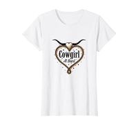 Cowgirl at Heart Western Rodeo Lasso Love Longhorn T-Shirt, Femme, Blanc, XXL