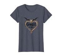 Cowgirl at Heart Western Rodeo Lasso Love Longhorn T-Shirt, Femme, Bleu Chiné, L