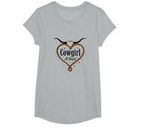 Cowgirl at Heart Western Rodeo Lasso Love Longhorn T-Shirt, Fille, Gris Chiné, L