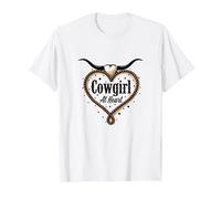 Cowgirl at Heart Western Rodeo Lasso Love Longhorn T-Shirt, Homme, Blanc, 6XL
