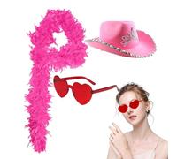 Cowgirl Hat Pink with Sunglasses - Tiara costume de fête, couronne décorative avec lunettes de coeur, accessoire de tenue de festival, conception confortable douce | Disco Célébration Usure pour le ro