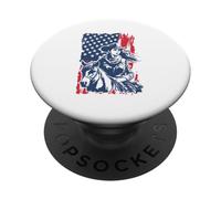 Cowgirl Occidentale Patriotique sur Cheval Drapeau des États-Unis PopSockets PopGrip Adhésif