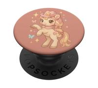 Cowgirl Poney Chapeau Rose Western Coquette Papillon Art PopSockets PopGrip Adhésif