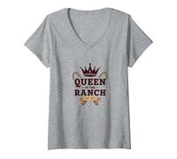 Cowgirl Queen of The Ranch Western Royalty Est. 1873 T-Shirt avec Col en V, Femme, Gris Chiné, XL