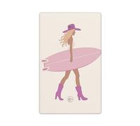 Cowgirl tenant une planche de surf rose minimaliste à bascule unique vierge plaque murale couvercle d'interrupteur décoratif 1 gang pour cuisine salle de bain taille 11,4 x 7 cm