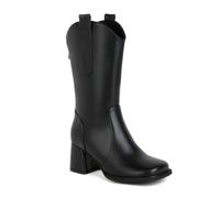 Cowgril Bottes mi-mollet à bout carré et talon bloc pour femme, Noir , 40.5 EU