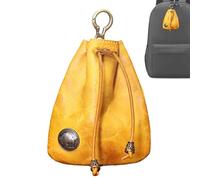 Cowhide Purse - Sac de rangement rétro, petit sac de monnaie | Leather Drawstring Coin Purse, Vintage Handmade Coin Organizer, Portable Key Bag Change Holder, Small Pouch Gift for Men and Women, jaune