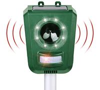 Cowiewie Répulsif à ultrasons avec détecteur de mouvement et flash - Répulsif contre les martres, les chats, les animaux, les ratons laveurs avec bloc d'alimentation et piquet de terre adapté pour les