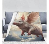 COWMGHLDFL Couverture réversible en peluche douce et confortable, pour canapé, camping, toutes saisons, 320 g, motif cochon volant