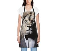 COWMGHLDFL Tabliers de cuisine réglables pour homme et femme avec 2 poches Motif vague sonore, Lion animal blanc noir en costumes, taille unique