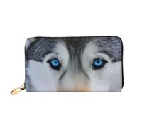COWMMWOC Blue Eyes Wolf Portefeuille en cuir avec fermeture éclair pour femme Grande capacité avec plusieurs poches pour cartes de crédit, espèces, pièces de monnaie, 3D, Taille unique