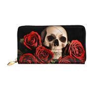 COWMMWOC Floral Crâne Cuir Long Zipper Sac à Main Grande Capacités Femmes Portefeuille avec Plusieurs Poches Fit Carte de Crédit, Espèces, Pièce, 3D, One size