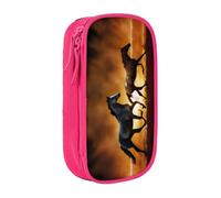 COWMMWOC Grande trousse à crayons avec motif de chevaux rouges, grande capacité, sac de rangement multifonctionnel, tissu Oxford polyester durable avec double fermeture éclair, 21 x 10,5 x 5 cm, 3D