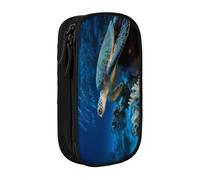 COWMMWOC Grande trousse à crayons tortue de mer avec poissons, grande capacité, sac de rangement multifonctionnel, tissu Oxford polyester durable avec double fermeture éclair, 21 x 10,5 x 5 cm, 3D