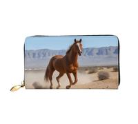 COWMMWOC Horses Running Art Portefeuille en cuir avec fermeture éclair pour femme Grande capacité avec plusieurs poches pour cartes de crédit, espèces, pièces de monnaie, 3D, Taille unique