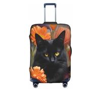 COWMMWOC Housse de protection élastique pour valise de voyage motif chat noir et fleur pour sacs de 45,7 à 81,3 cm | Housses de bagages lavables | Protection de valise de voyage, 3D, S