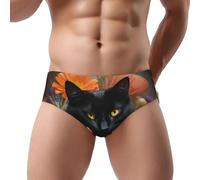 COWMMWOC Slip triangle pour homme, motif chat noir et fleur, sous-vêtement imprimé 3D, anti-transpiration, respirant, doux et extensible taille basse pour homme, 3D, L
