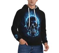 COWMMWOC Sweat à capuche pour homme, motif tête de mort, fantôme, imprimé 3D, décontracté, manches longues, avec cordon de serrage, grandes poches, 3D, S