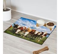 Cows On Summer Meadow Tapis d'alimentation pour chat et chien Tapis d'alimentation pour gamelle à eau Tapis de nourriture pour animaux de compagnie Vaches amusantes Tapis d'alimentation absorbant
