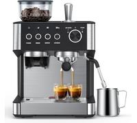 COWSAR Machine à café expresso avec broyeur et mousseur à lait manuel, système de pression de 15 bars, chauffage rapide, convient pour cafés, restaurants, appartements et bureaux