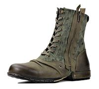 COWSDELLA Bottes pour Hommes Camouflage Vert en Cuir de Mollets avec semelle de Motard Bottines 5008-8-H, US10(EU43)
